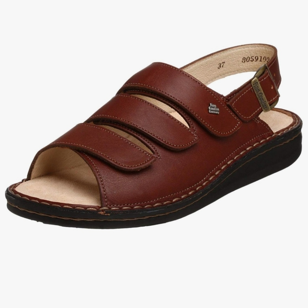 FINN COMFORT Sylt Germany Brown Leather Sandals Straps Buckles Size 35